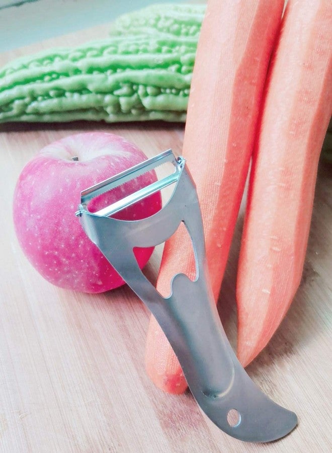 هاري - مقشرة خضراوات للمطبخ، مقشرة دوارة متعددة الوظائف من الفولاذ المقاوم للصدأ للتفاح والبطاطس والجزر والخيار والفواكه والخضراوات بتصميم مريح مانع للانزلاق (اللون: فضي) - Image 2